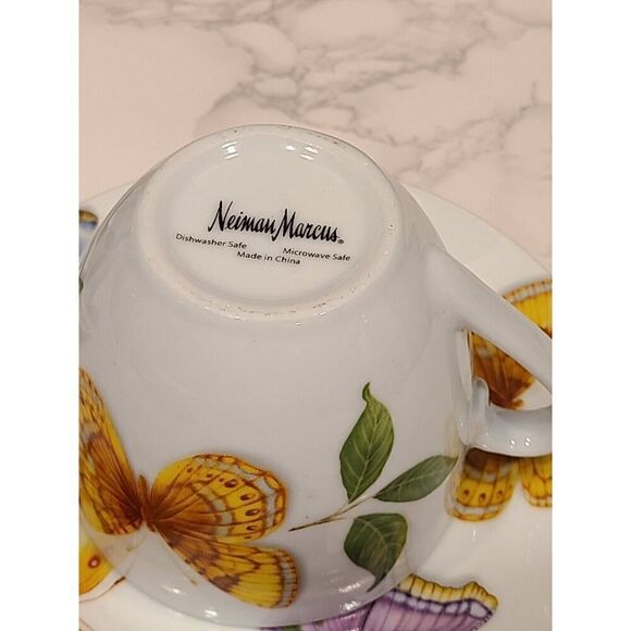 Neiman Marcus set (2) Butterfly Tea Cups saucers 8 oz | 3"H Porcelain Coffee - Picture 6 of 11